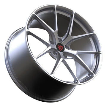 Custom RV-MP200 forged wheels for high-performance vehicles, featuring lightweight monoblock design and sleek silver finish.